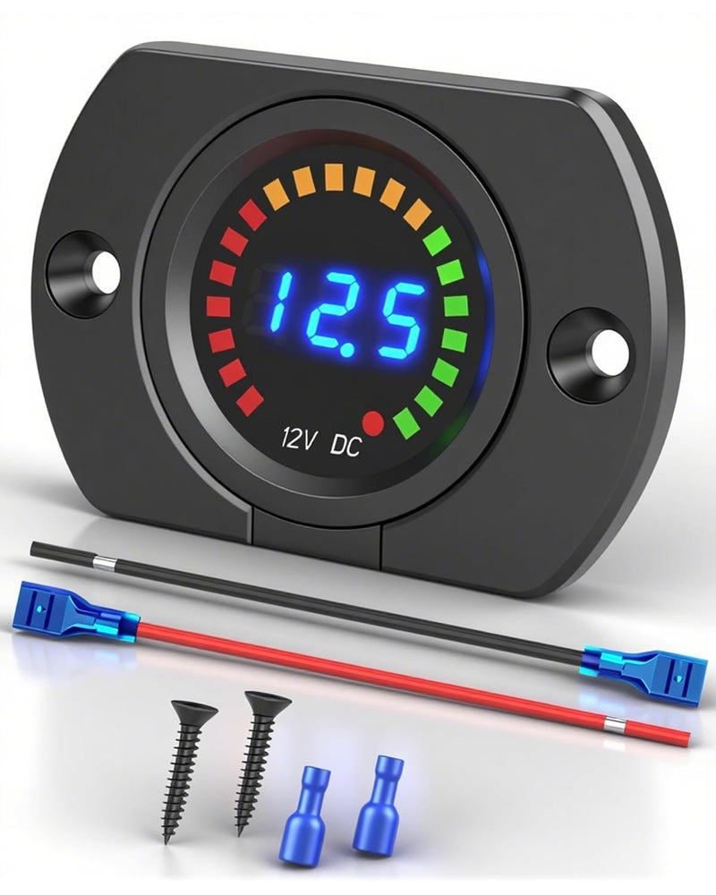 IZTOSS Digital Voltmeter, Waterproof 12V DC Voltmeter with LED Digital Display, Includes Mounting Plate and Wiring, Suitable for Boat, Car, Motorcycle, Truck, RV Accurate Voltage Monitoring - Image 1